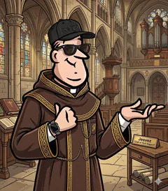 Jeevez, Chief of Tech Support, in a cathedral — a reminder that your data stays private