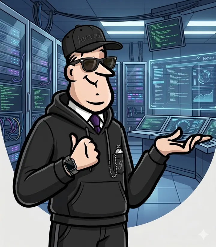Jeevez in a server room, ready to help with tech support